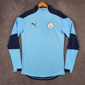 Manchester City 1/4 Zip PUMA Training Top Mens Small Blue Long Sleeve Soccer Kit